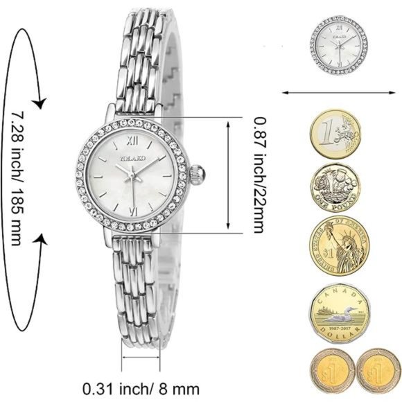 Elegant Watch and Bracelet Set for Women Rhinestone Wrist Watch, Silver 2